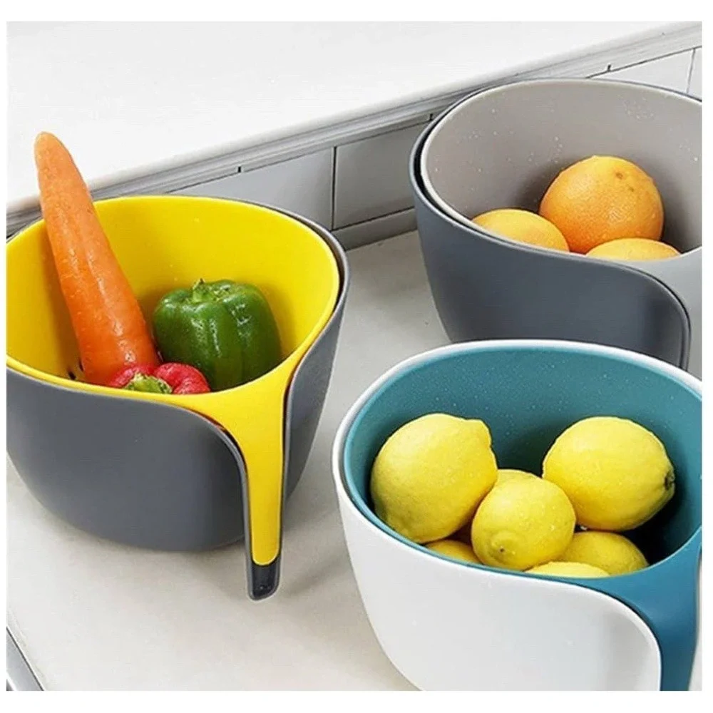 Mixing Bowl Set Of 2 Food Vegetable Strainer Colander Washing Basket W/ Handle‎
